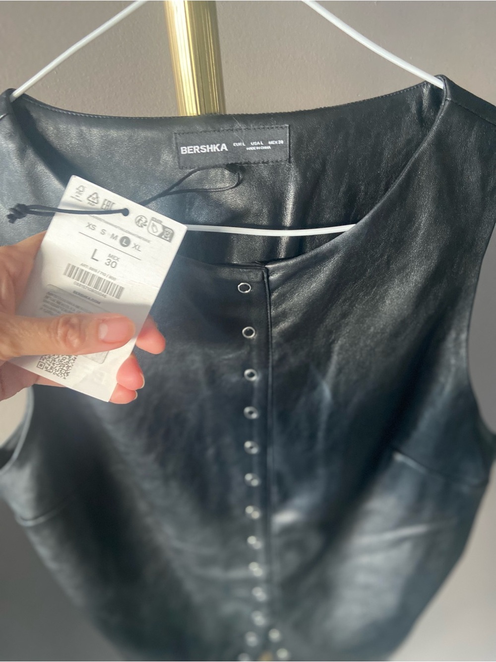 Bershka Black Faux super soft Leather Snap-Front Vest - Picture 3 of 7